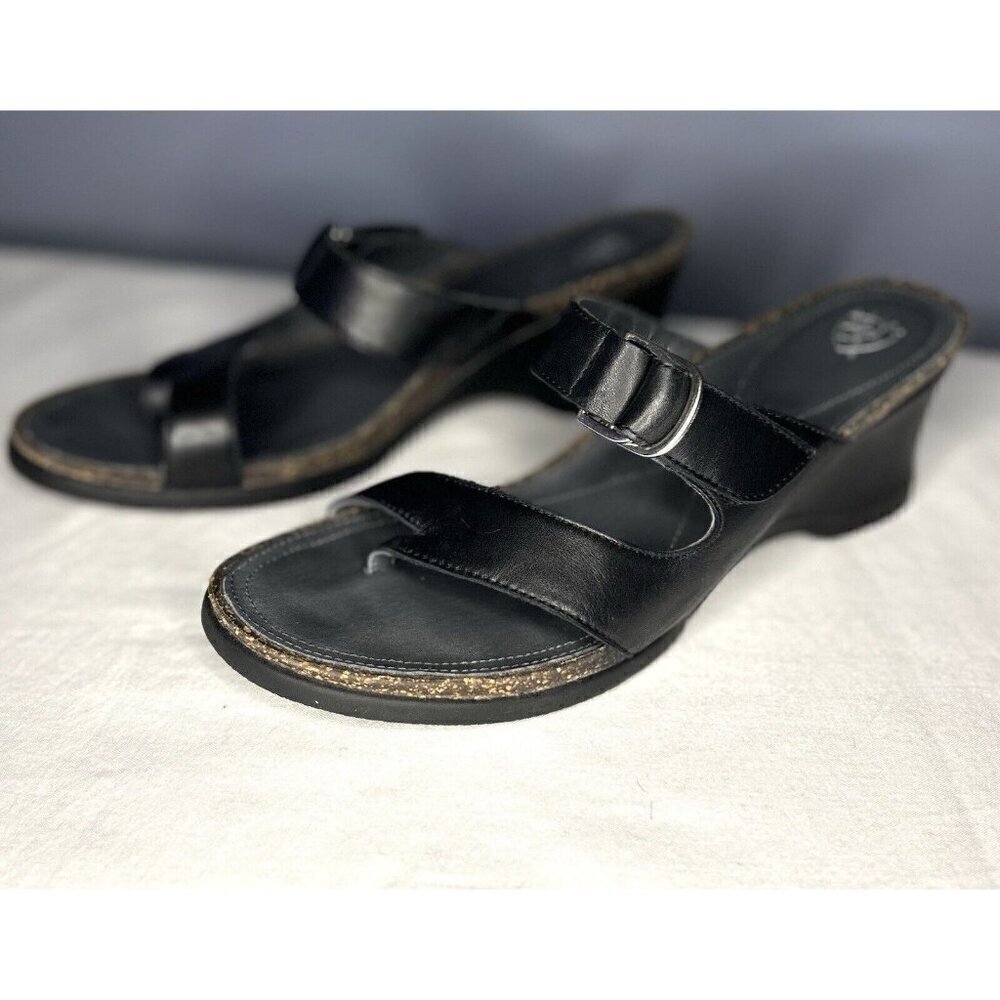 Ariat Black Leather Toe Loop Wedge Heel Slide On Sandals Women's Size 9 B